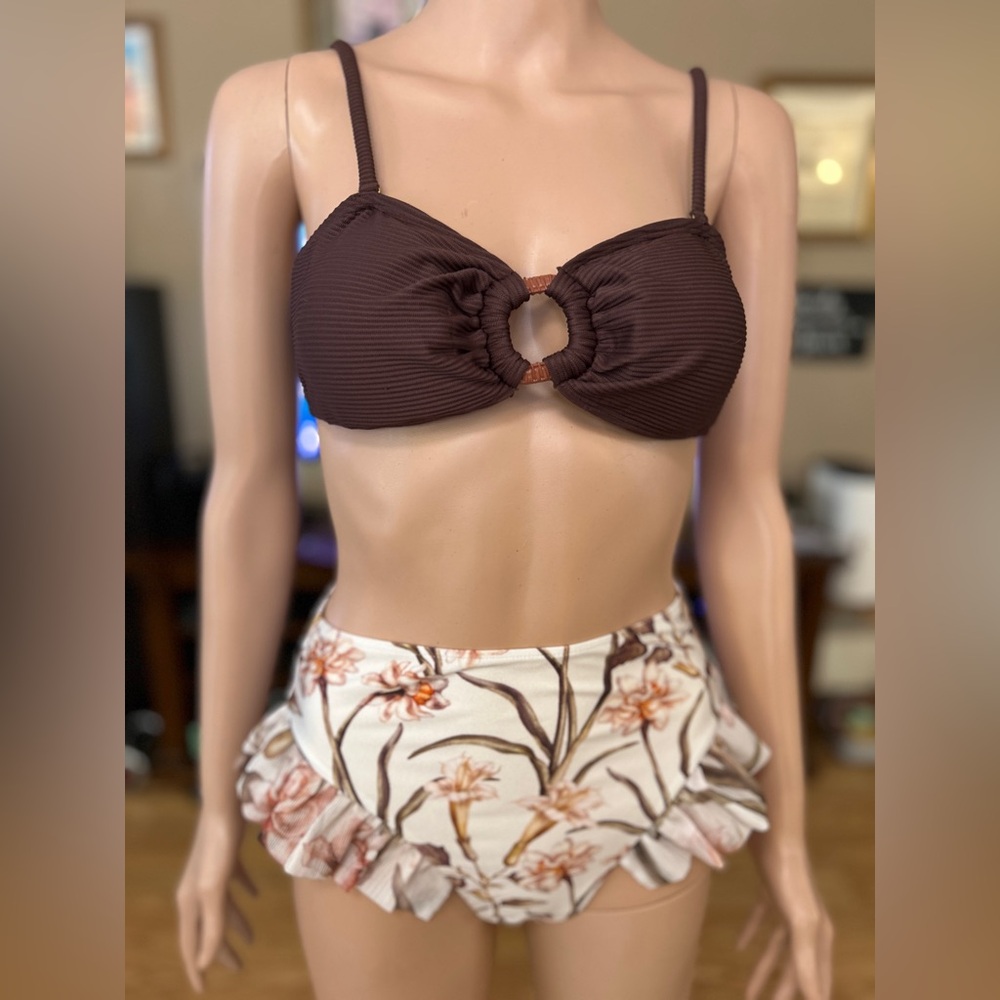 NWT PatBO High-Waist Bikini Bottom with Ruffle Trim size M
